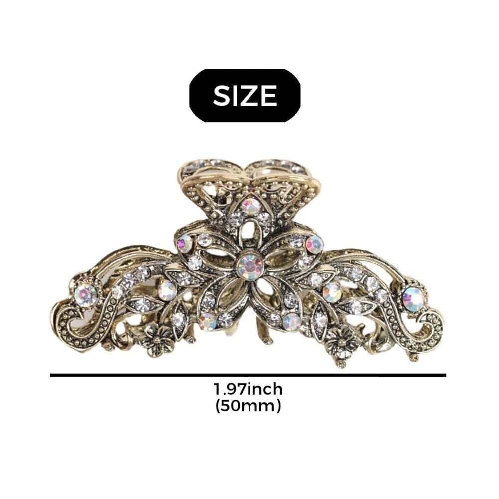 Fancy Hair Claw Jaw Clips Pins For Womens, Vintage Rhinestone Crystal Flowers Ha - Picture 6 of 6